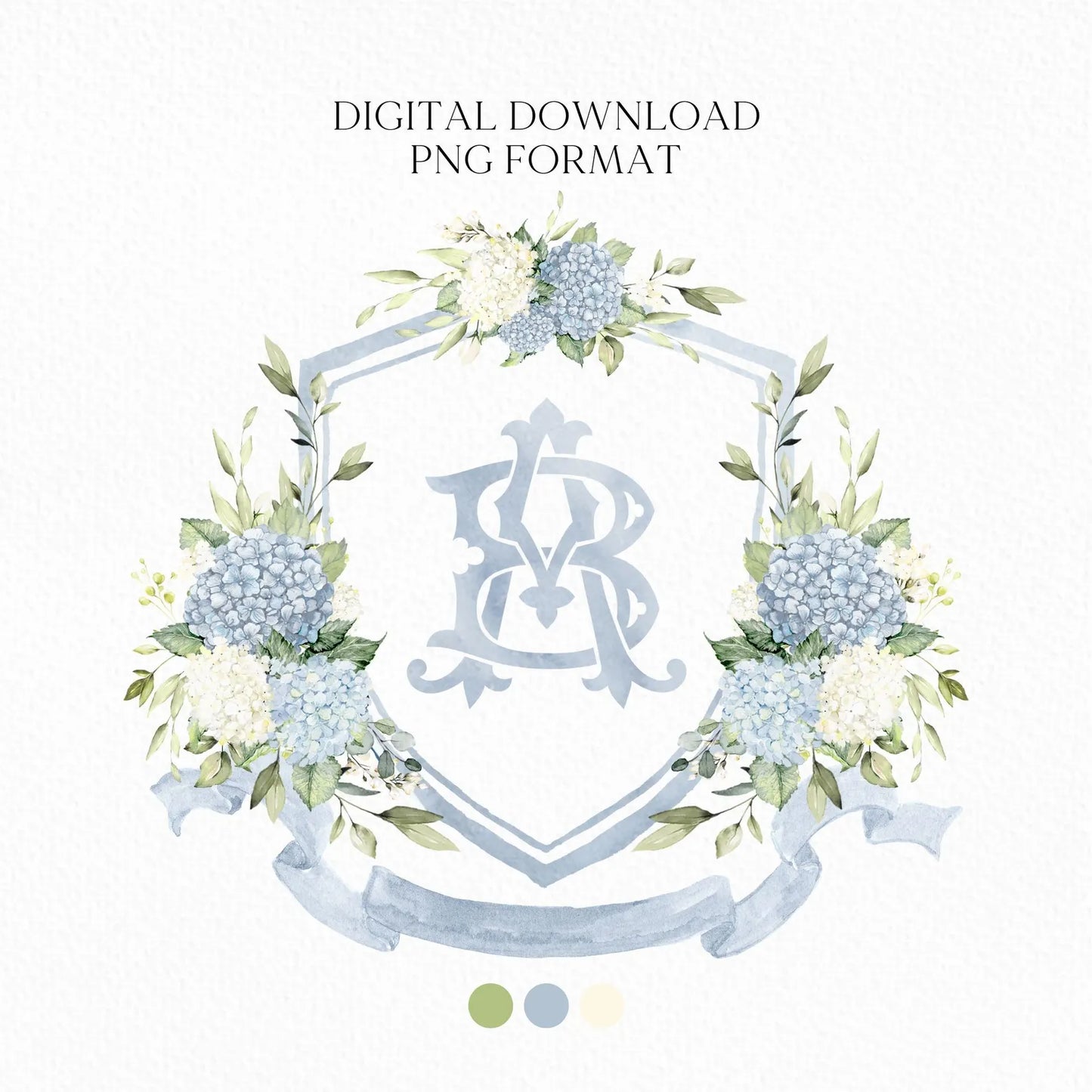 Hydrangea Flower Wedding Crest - Monogram Crest
