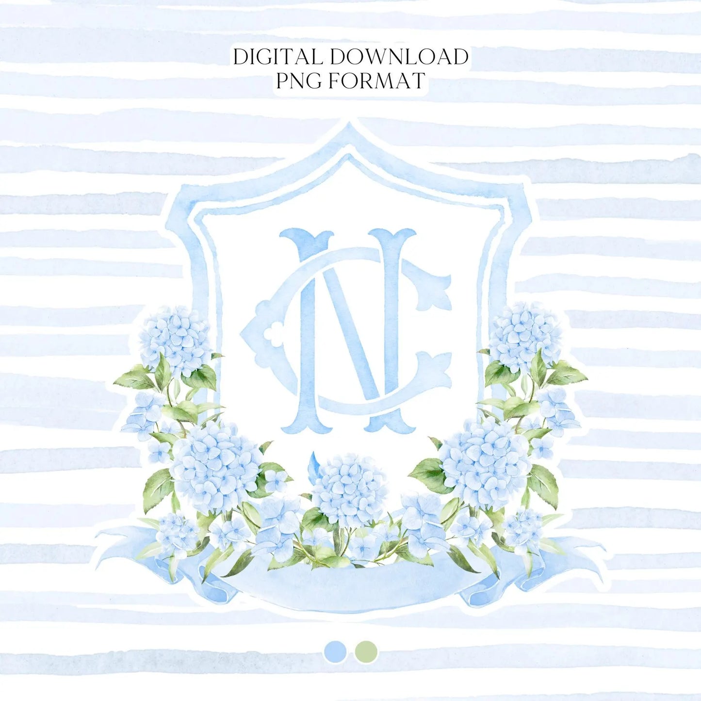 Watercolor Hydrangea Wedding Crest – Light Blue Floral Monogram (Digital Download)